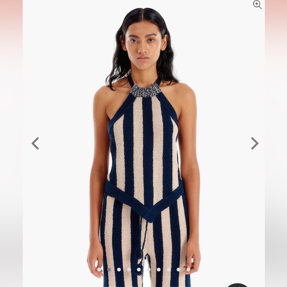 EENK ULLYD Ullid Knit Halter Top + shorts - Navy Beige Stripe SZ M $598 - Picture 3 of 10